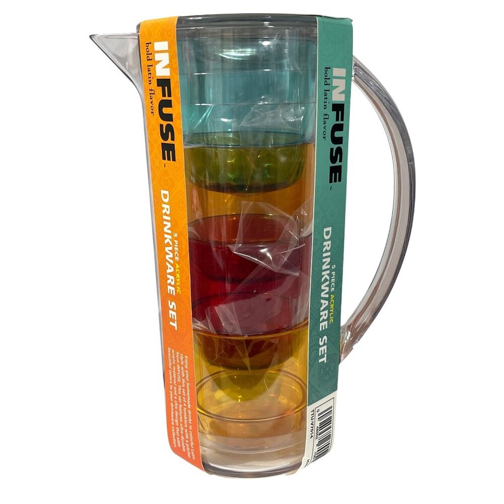 Space-saving Infuse 5 Piece Acrylic Drinkware Set Indoor Outdoor New